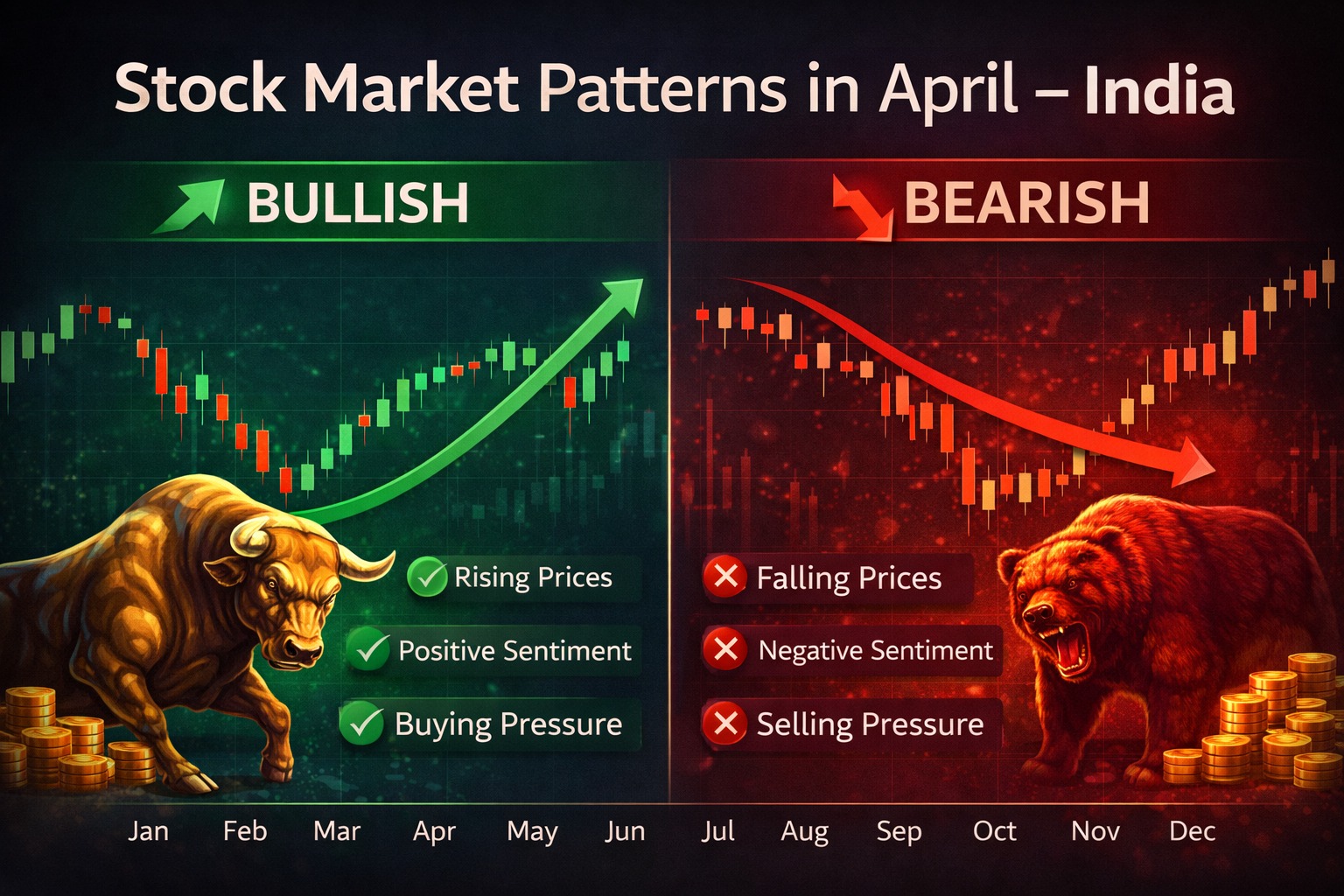 stock market patterns April India bullish vs bearish infographic